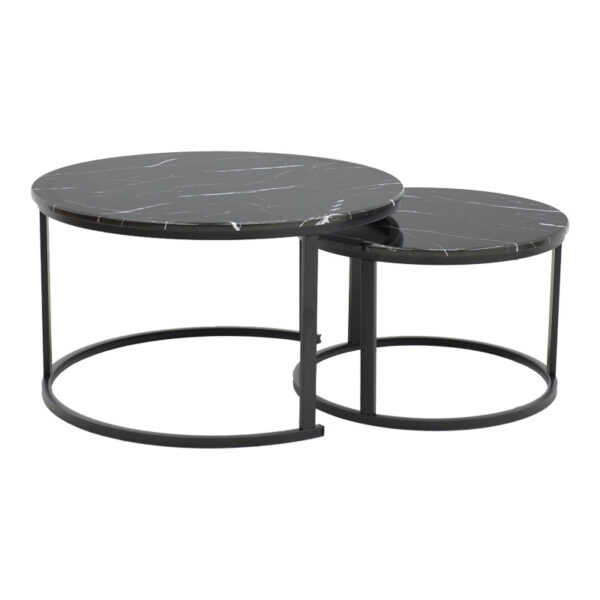 Τραπέζι σαλονιού Revelon pakoworld σετ 2τεμ mdf σε απόχρωση μαύρο όψης μαρμάρου 80x80x45εκ.  292-000058
