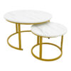 Τραπέζι σαλονιού Revelon pakoworld σετ 2τεμ mdf σε απόχρωση λευκού όψης μαρμάρου 80x80x45εκ.  292-000096