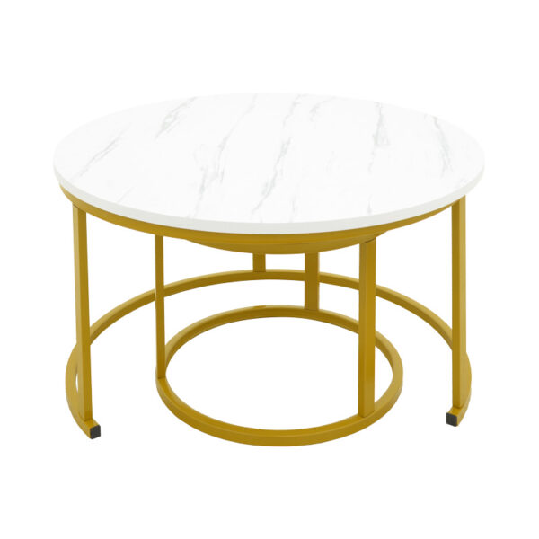 Τραπέζι σαλονιού Revelon pakoworld σετ 2τεμ mdf σε απόχρωση λευκού όψης μαρμάρου 80x80x45εκ.  292-000096