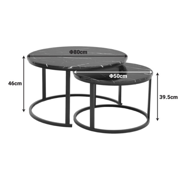 Τραπέζι σαλονιού Revelon pakoworld σετ 2τεμ mdf σε απόχρωση λευκού όψης μαρμάρου 80x80x45εκ.  292-000096