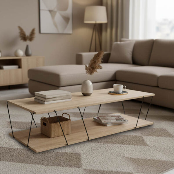 Tραπέζι σαλονιού Tars pakoworld οακ-μαύρο 120x48x30εκ  304-000001