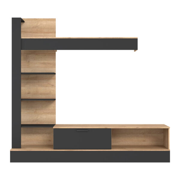 Σύνθετο σαλονιού Dranko pakoworld μαύρο-oak μελαμίνης 205x41.5x192εκ.  318-000010