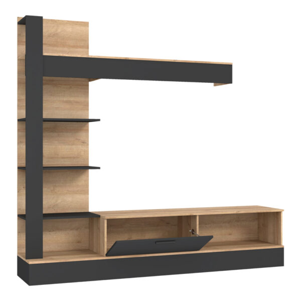 Σύνθετο σαλονιού Dranko pakoworld μαύρο-oak μελαμίνης 205x41.5x192εκ.  318-000010