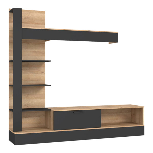 Σύνθετο σαλονιού Dranko pakoworld μαύρο-oak μελαμίνης 205x41.5x192εκ.  318-000010