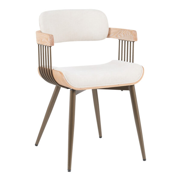 Πολυθρόνα Cameo pakoworld μέταλλο μπρονζέ-white-wash ξύλο-μπέζ ύφασμα 53x49.5x75.5εκ.  332-000027