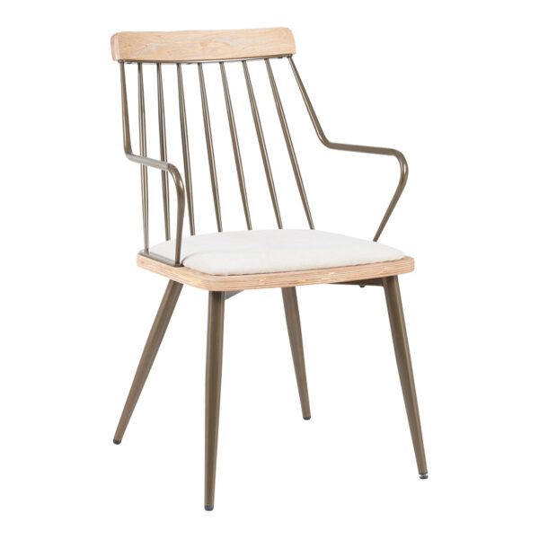 Πολυθρόνα Posse pakoworld μέταλλο μπρονζέ-white wash ξύλο-μπεζ ύφασμα 52x59x83εκ.  332-000031