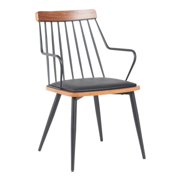 Πολυθρόνα Posse pakoworld μέταλλο μαύρο-καρυδί ξύλο-μαύρο pu 52x59x83εκ.  332-000032