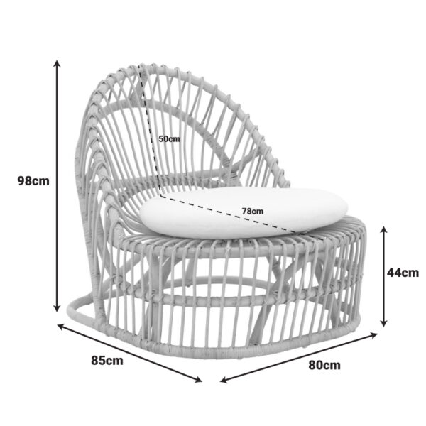 343-000095-5 Πολυθρόνα Tromso pakoworld pe rattan σε φυσική απόχρωση με εκρού χρώμα μαξιλάρι 80x85x98εκ. 343-000095