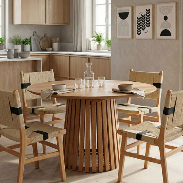 Τραπέζι Kenda I pakoworld mindi ξύλο σε φυσική απόχρωση Φ120x75εκ.  343-000116