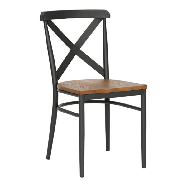 Καρέκλα Ferona pakoworld σκελετός ανθρακί μέταλλο με rubberwood σε φυσική απόχρωση 52.5x44.5x84εκ.  350-000033