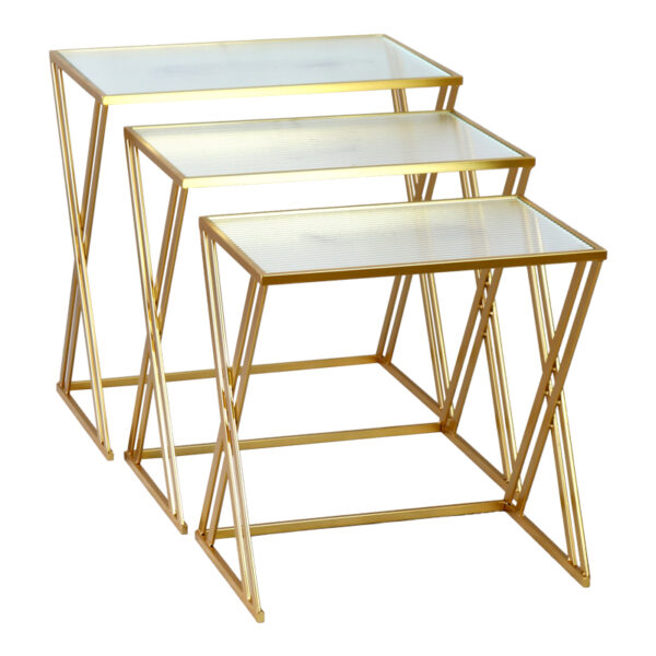 Τραπέζια σαλονιού σετ 3τεμ Pitche Inart χρυσό μέταλλο-γυαλί.  352-000008