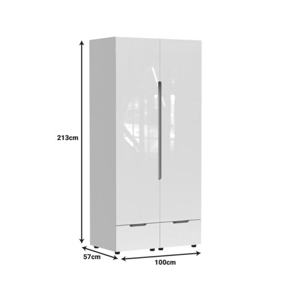 361-000017-3 Ντουλάπα δίφυλλη Afina pakoworld mdf σε λευκή glossy απόχρωση 100x57x213εκ. 361-000017