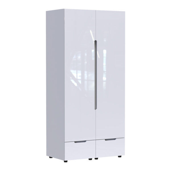 Ντουλάπα δίφυλλη Afina pakoworld mdf σε λευκή glossy απόχρωση 100x57x213εκ.  361-000017
