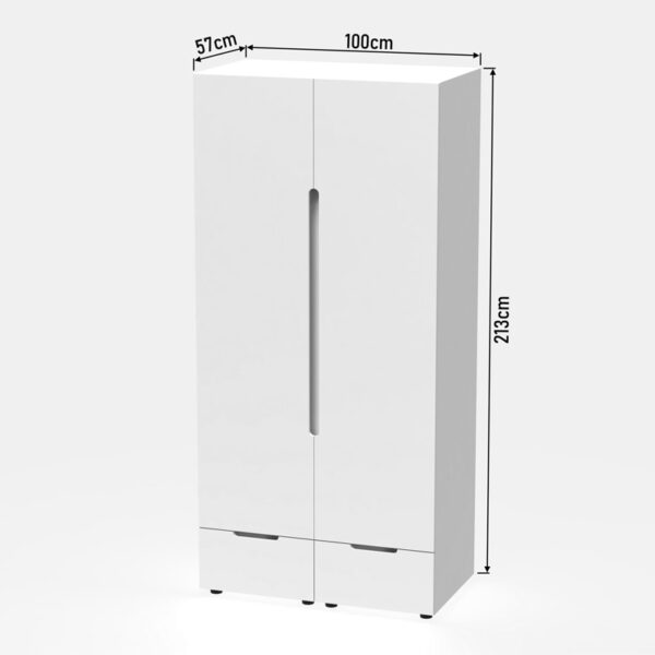 361-000017-7 Ντουλάπα δίφυλλη Afina pakoworld mdf σε λευκή glossy απόχρωση 100x57x213εκ. 361-000017