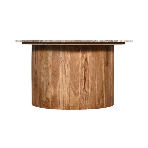 Τραπέζι σαλονιού Sergy pakoworld μασίφ ξύλο ακακίας σε φυσική απόχρωση με επιφάνεια μαρμάρου Φ70x35εκ.  379-000008