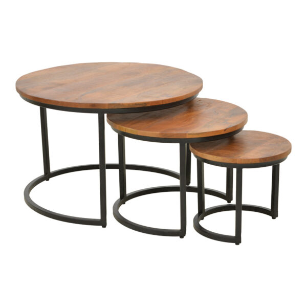 Τραπέζι σαλονιού Frina pakoworld σετ 3τεμ mango ξύλο σε καρυδί απόχρωση με πόδι μαύρο μέταλλο.  379-000030