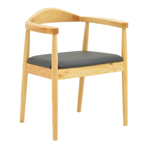 Πολυθρόνα Joube pakoworld rubberwood σε φυσική απόχρωση με μαύρο pu μαξιλάρι 59x48x73εκ.  382-000001