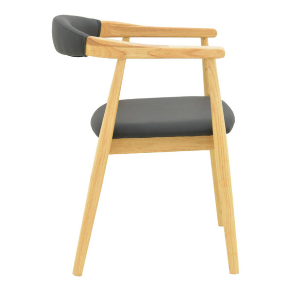 Πολυθρόνα Sandi pakoworld rubberwood σε φυσική απόχρωση με μαύρο pu μαξιλάρι 50x60x80εκ.  382-000005