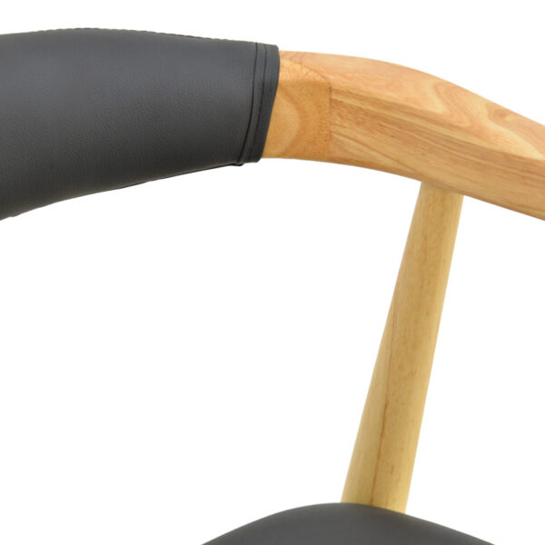 Πολυθρόνα Sandi pakoworld rubberwood σε φυσική απόχρωση με μαύρο pu μαξιλάρι 50x60x80εκ.  382-000005