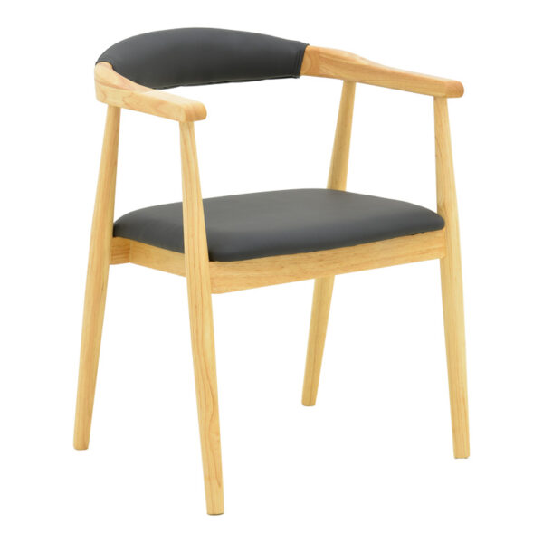 Πολυθρόνα Sandi pakoworld rubberwood σε φυσική απόχρωση με μαύρο pu μαξιλάρι 50x60x80εκ.  382-000005