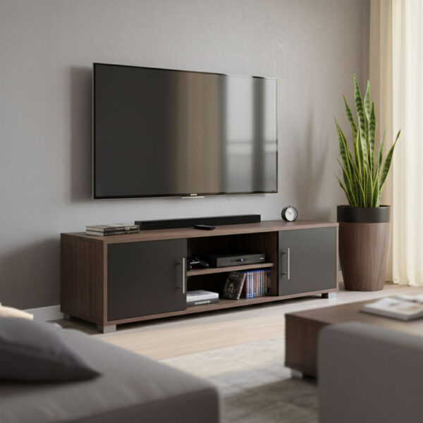 Έπιπλο τηλεόρασης Serank pakoworld σε oak-ανθρακί απόχρωση 120x40x40εκ.  383-000037