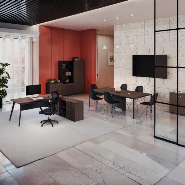 Γραφείο Piper pakoworld με αυξομείωση ύψους-MDF καρυδί-μαύρο 60x40x69-90εκ.  072-000025