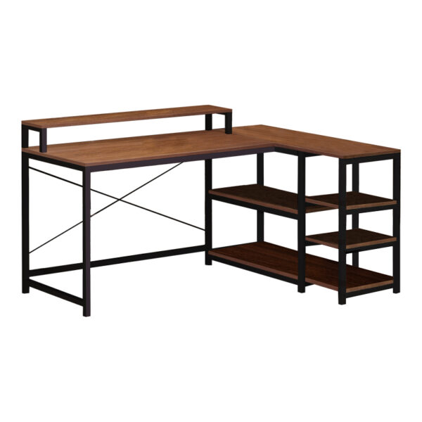 Γραφείο γωνιακό αναστρέψιμο Tebul pakoworld MDF-metal σε καρυδί απόχρωση 130x60x88εκ.  072-000123