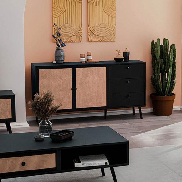 Μπουφές Oslo pakoworld μαύρο-φυσικό 150x39x79εκ.  086-000016