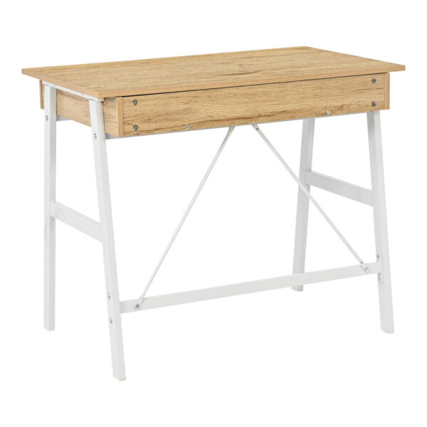 375-000008-3 Γραφείο εργασίας Lione pakoworld με συρτάρια σε oak απόχρωση με πόδι λευκό μέταλλο 90x50x75εκ. 375-000008
