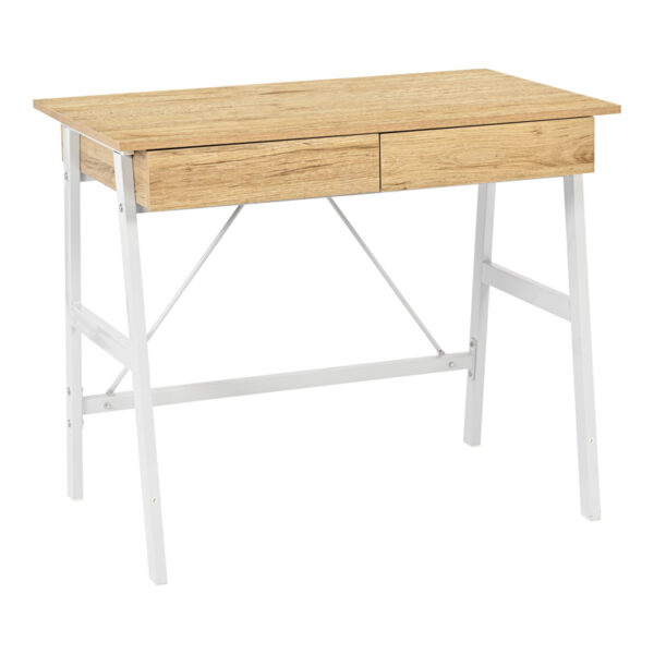 Γραφείο εργασίας Lione pakoworld με συρτάρια σε oak απόχρωση με πόδι λευκό μέταλλο 90x50x75εκ.  375-000008