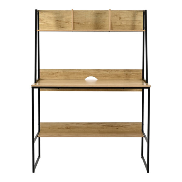 375-000011-3 Γραφείο εργασίας Herbey pakoworld με ράφια σε oak απόχρωση με πόδι μαύρο μέταλλο 100x48x139εκ. 375-000011