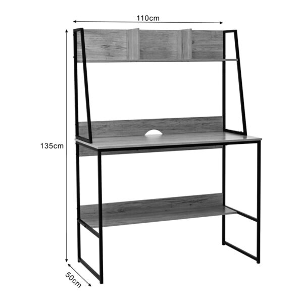 375-000011-5 Γραφείο εργασίας Herbey pakoworld με ράφια σε oak απόχρωση με πόδι μαύρο μέταλλο 100x48x139εκ. 375-000011