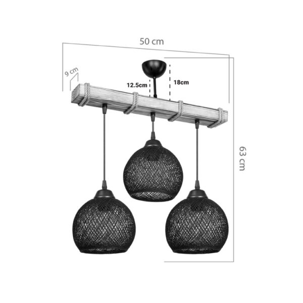 Φωτιστικό οροφής τρίφωτο Fiona pakoworld Ε27 μαύρο-φυσικό 50x20x63εκ.  147-000065
