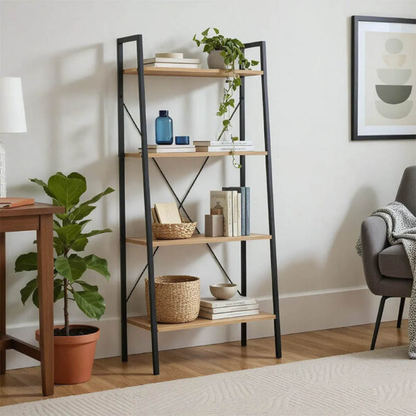 Βιβλιοθήκη- Ραφιέρα Ramon pakoworld φυσικό-μαύρο 60x23x145,5εκ.  085-000001