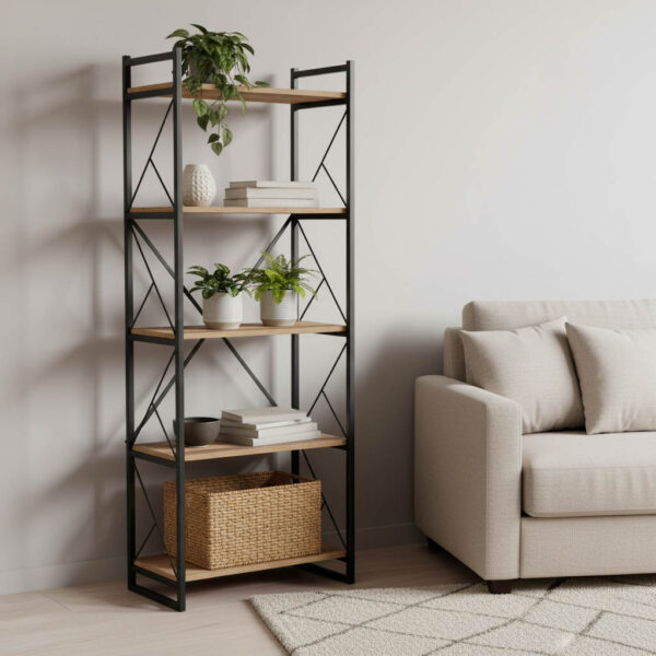 Βιβλιοθήκη Baker pakoworld καρυδί-μαύρο 66x34x180εκ.  120-000330