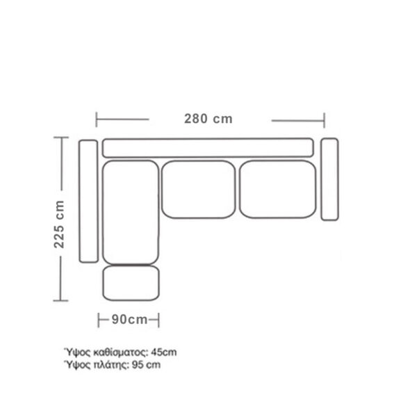 168-000018-4 Γωνιακός καναπές δεξιά γωνία Boston pakoworld ύφασμα κυπαρισσί-ανθρακί 280x225x90εκ. 168-000018