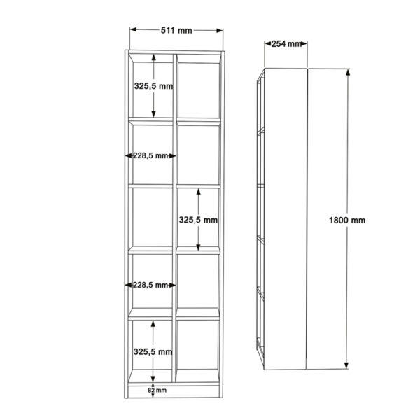 176-000198-4 Βιβλιοθήκη Oteca 10θέσεων pakoworld oak 51.1x25.4x180εκ. 176-000198