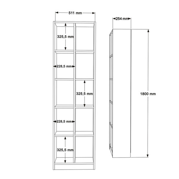 Βιβλιοθήκη Oteca 10θέσεων pakoworld σε λευκή απόχρωση 51.1x25.4x180εκ.  176-000199