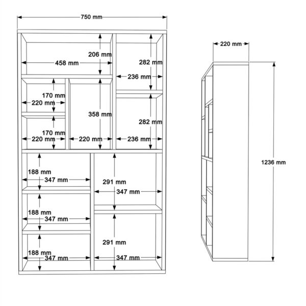 Βιβλιοθήκη Boteca 10θέσεων pakoworld σε oak-λευκή απόχρωση 75x22x123.6εκ.  176-000200