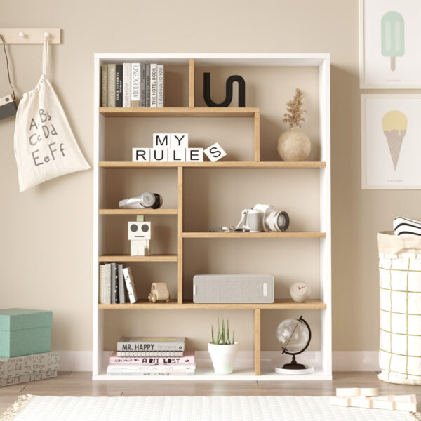 Βιβλιοθήκη Decora pakoworld σε oak-λευκό απόχρωση 90x22x123.6εκ.  176-000204