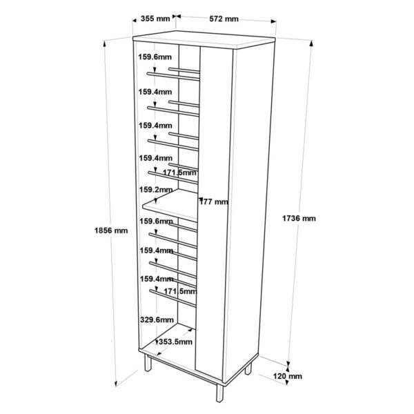 Παπουτσοθήκη Scarpiera pakoworld 18 ζευγών σε φυσικο-ανθρακι απόχρωση 57.2x35.5x185.6εκ.  176-000207