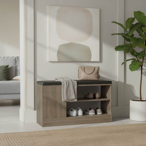 Παπουτσοθήκη-σκαμπό Deboule pakoworld 8 ζευγών σε sonoma-μαύρη απόχρωση 90x30x46εκ.  230-000117