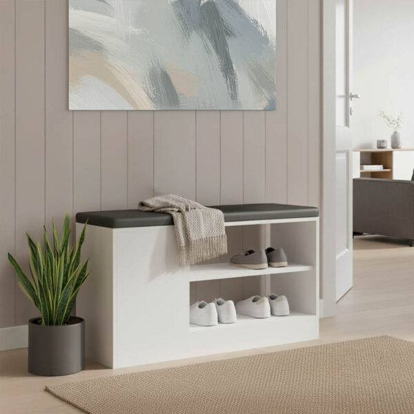 Παπουτσοθήκη-σκαμπό Deboule pakoworld 8 ζευγών σε λευκή-μαύρη απόχρωση 90x30x46εκ.  230-000118