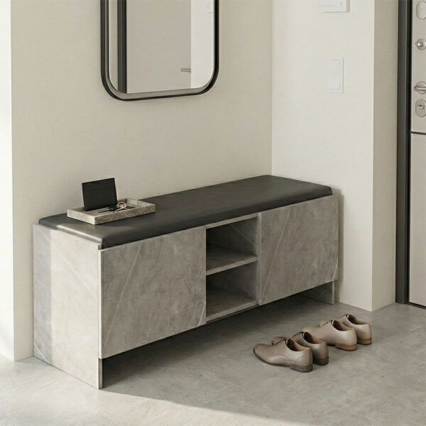 Παπουτσοθήκη-σκαμπό Zulla pakoworld γκρι μπεζ εφε μαρμαρου-μαυρο 110x37x43εκ.  230-000165