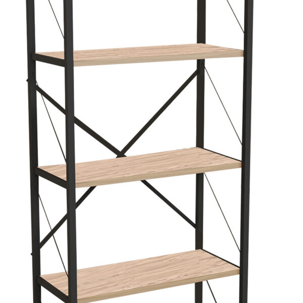 Βιβλιοθήκη Draizy pakoworld oak μελαμίνης-μαύρο μέταλλο 63x30x150εκ.  321-000005