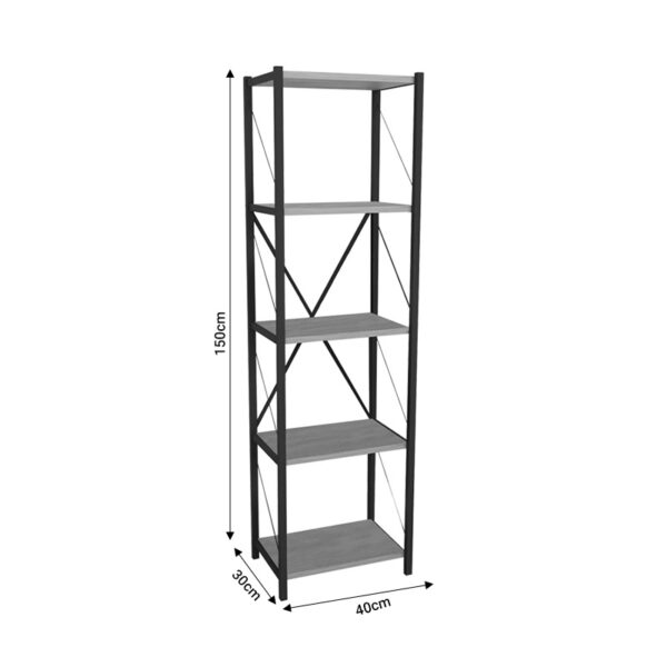 321-000008-3 Βιβλιοθήκη Glase pakoworld oak μελαμίνης-μαύρο μέταλλο 40x30x150εκ. 321-000008