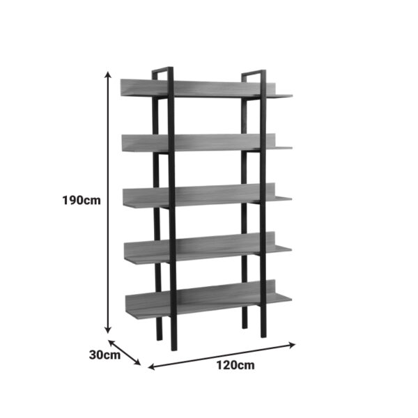 Βιβλιοθήκη Boderta pakoworld σε sonoma-μαύρη απόχρωση 120x30x190εκ.  395-000004