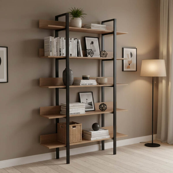 Βιβλιοθήκη Boderta pakoworld σε sonoma-μαύρη απόχρωση 120x30x190εκ.  395-000004