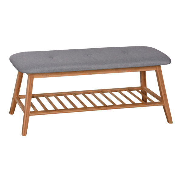 Παπουτσοθήκη-Σκαμπό Zerma pakoworld 4 ζευγών μπαμπού-ύφασμα σε φυσική-γκρι απόχρωση 100x30.5x44εκ.  408-000017