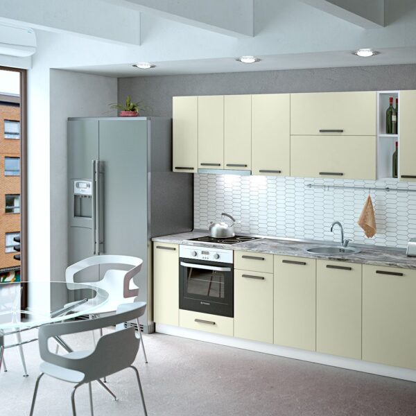 Σύνθεση Κουζίνας μήκους 5.60 μ ύψος 2,17 μ βάθος 0,60 μ, MAT 580 KREM, Genomax